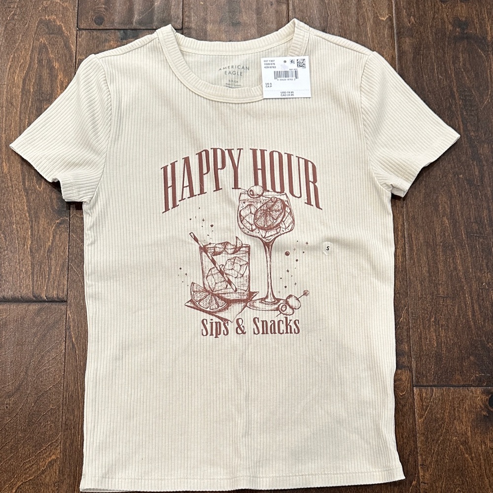 American Eagle Outfitters Cream Ribbed Tee